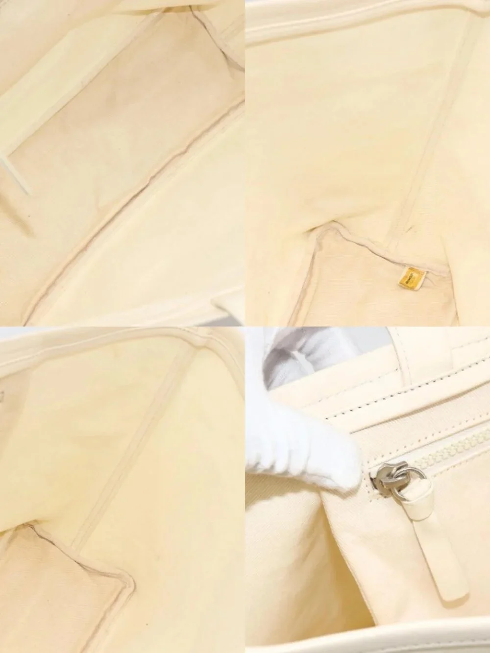CHANEL Tote Bag Canvas Leather White Silver CC Auth bs33806